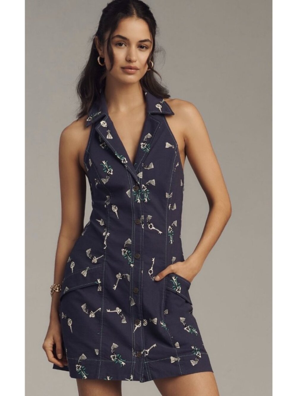 Anthropologie Maeve NEW Amelia Key Navy Collared Mini Dress small $148